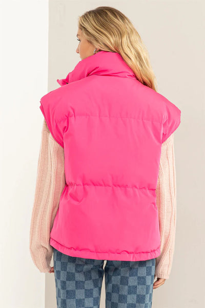 never going home puffer vest | fuchsia