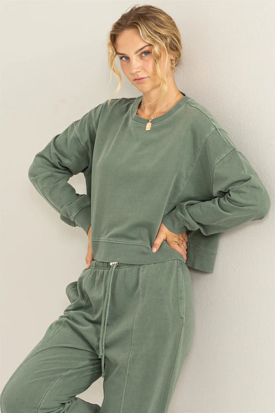 take the leap cropped pullover | gray green