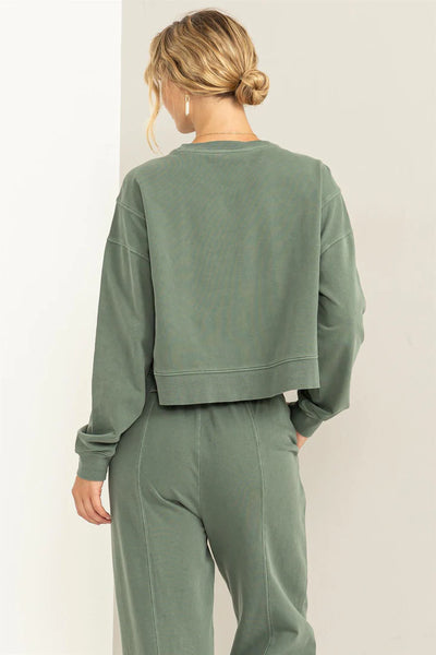 take the leap cropped pullover | gray green