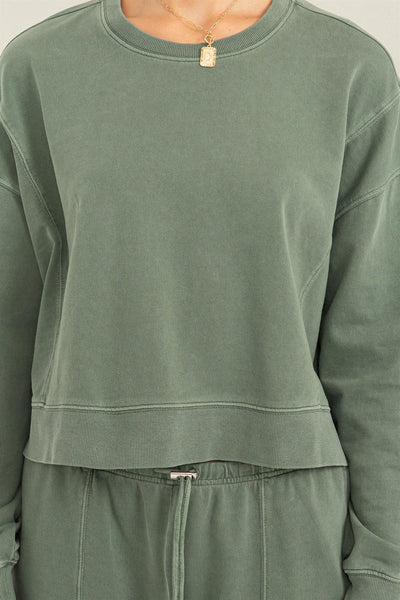 take the leap cropped pullover | gray green