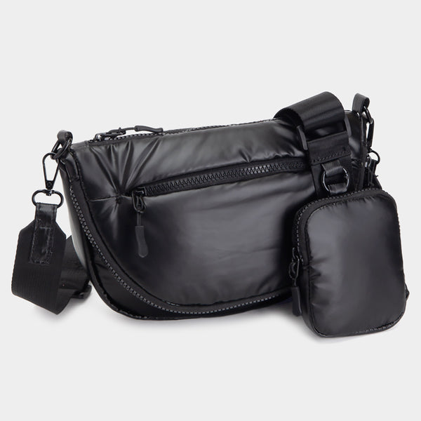 puffer half moon crossbody bag | black
