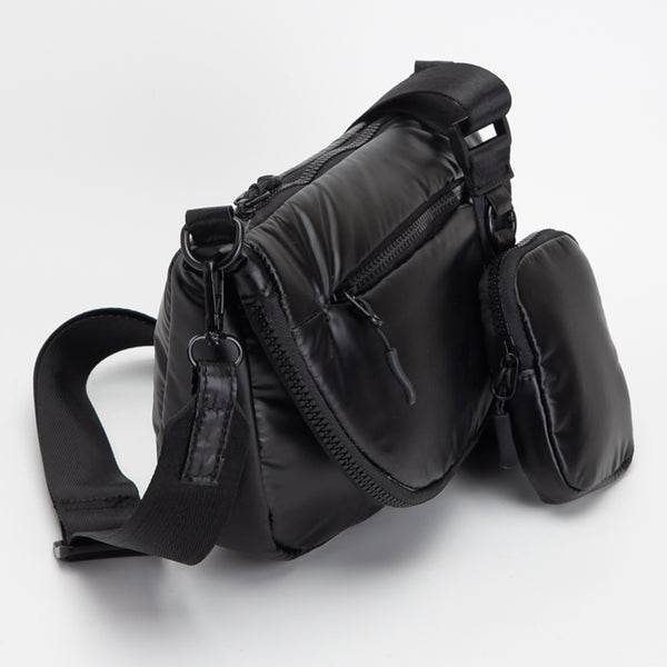 puffer half moon crossbody bag | black