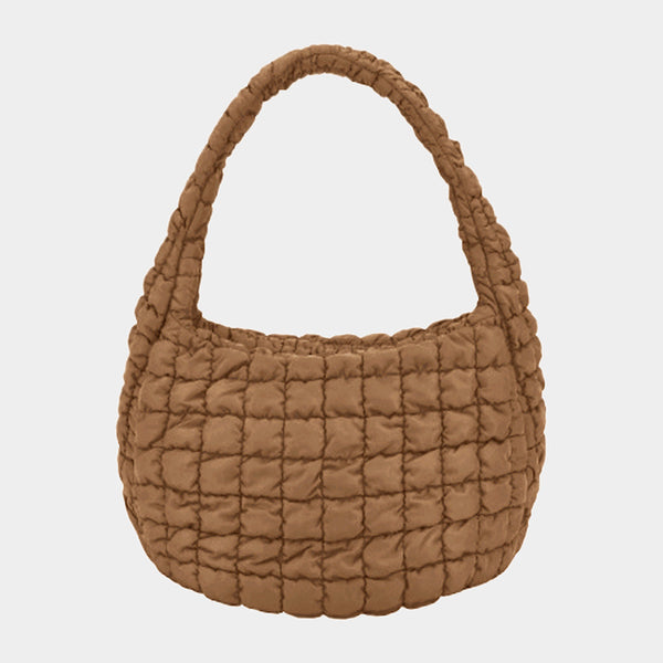 large quilted puffer tote | brown