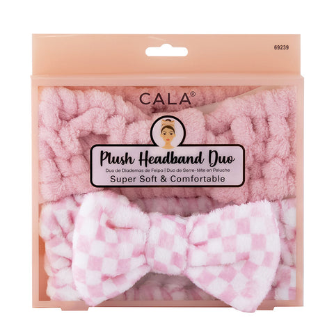 plush headband set | pink check