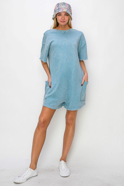 bayside breeze washed romper | indigo