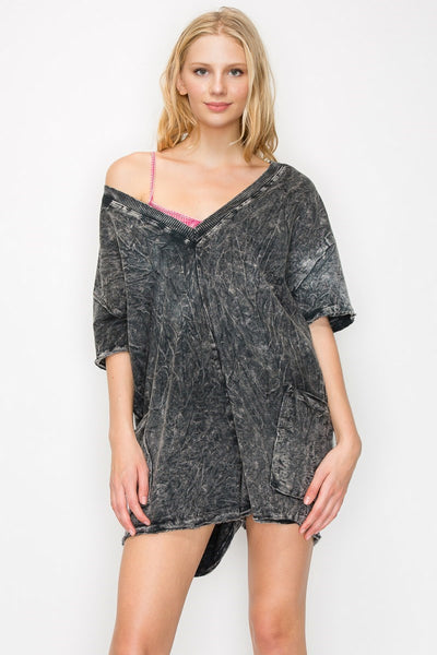 bayside breeze washed romper | ash black