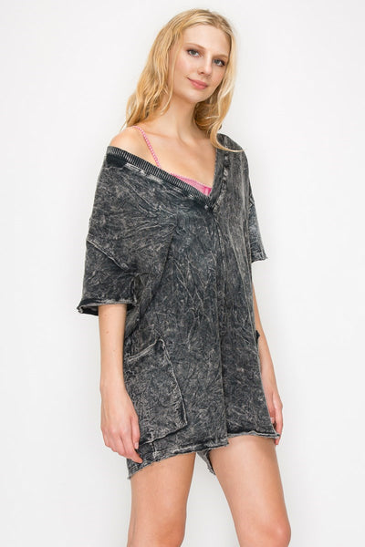 bayside breeze washed romper | ash black