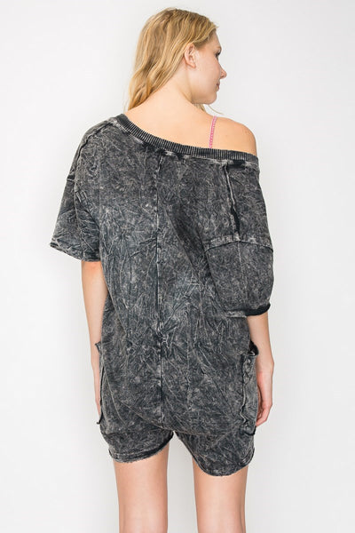 bayside breeze washed romper | ash black