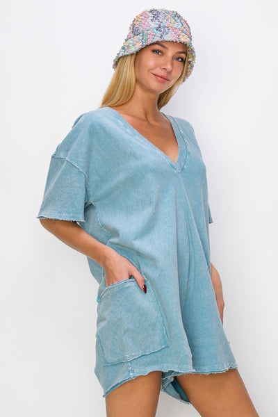 bayside breeze washed romper | indigo