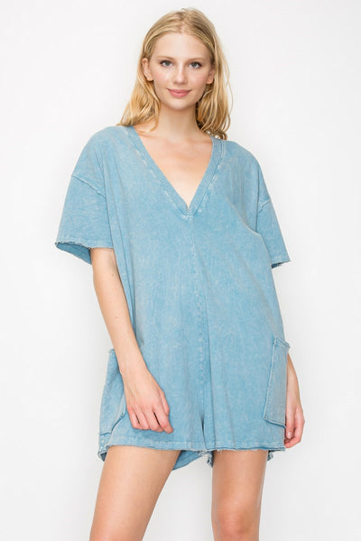 bayside breeze washed romper | indigo