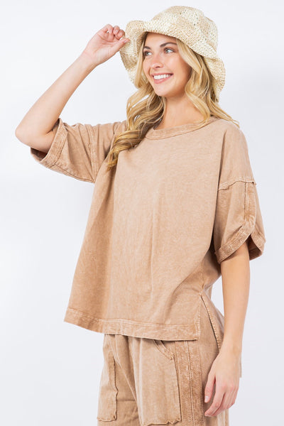 embrace today tulip sleeve top | taupe