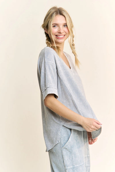 walking on sunshine washed terry top | silver grey