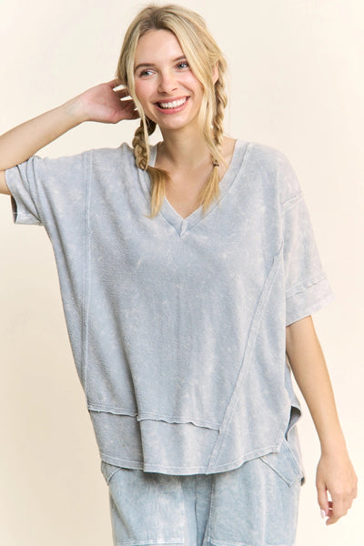 walking on sunshine washed terry top | silver grey