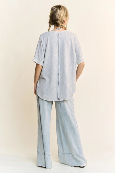 walking on sunshine washed terry top | silver grey