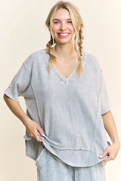walking on sunshine washed terry top | silver grey