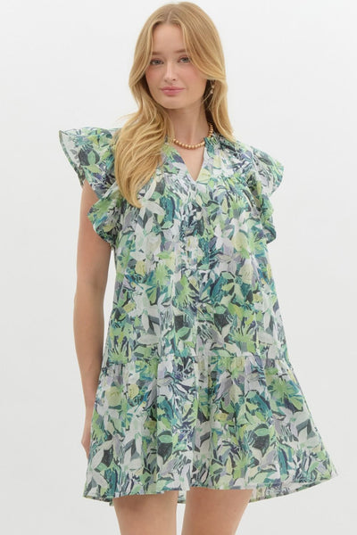 dreamcatcher sky sleeveless ruffle mini dress | apple green