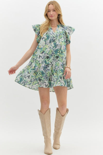 dreamcatcher sky sleeveless ruffle mini dress | apple green