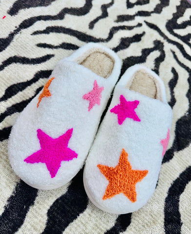 star slippers | pink + orange