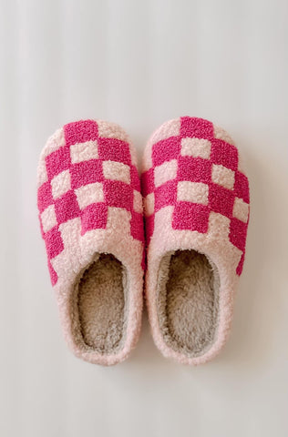 checkered slippers | pink on pink