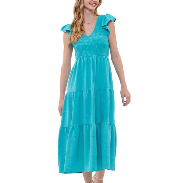 new day flutter sleeve midi dress | emerald