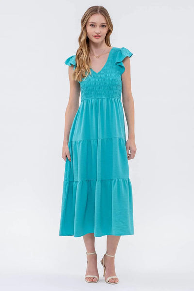 new day flutter sleeve midi dress | emerald