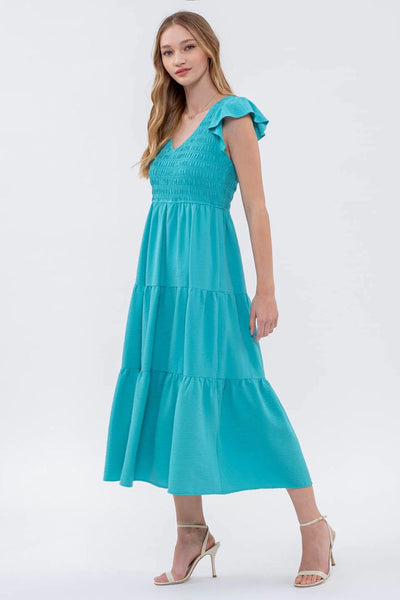 new day flutter sleeve midi dress | emerald