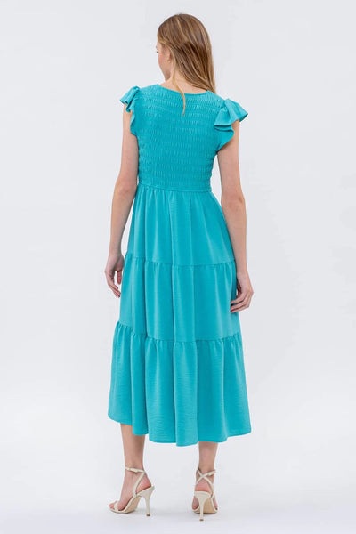 new day flutter sleeve midi dress | emerald