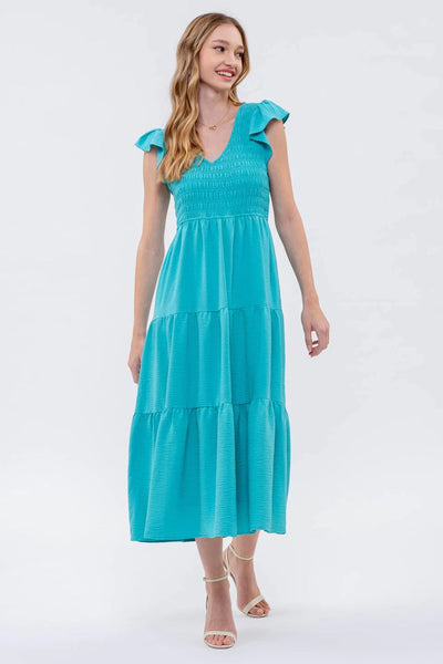 new day flutter sleeve midi dress | emerald