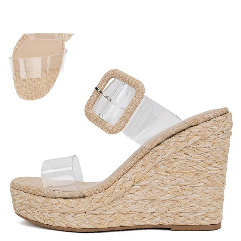zipout woven raffia wedges | clear lucite