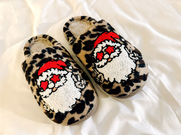 peace sign santa slippers | leopard