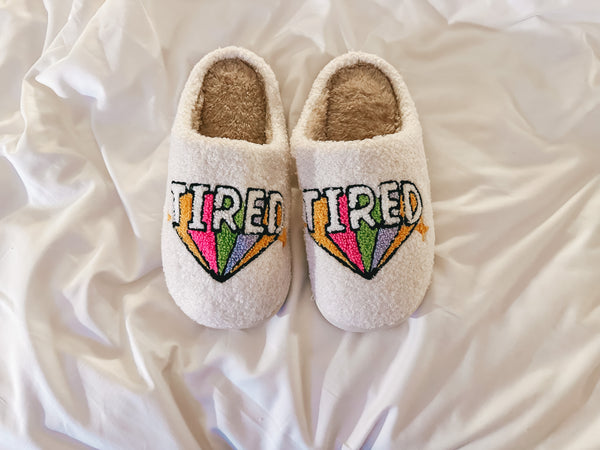 tired rainbow slippers | cream