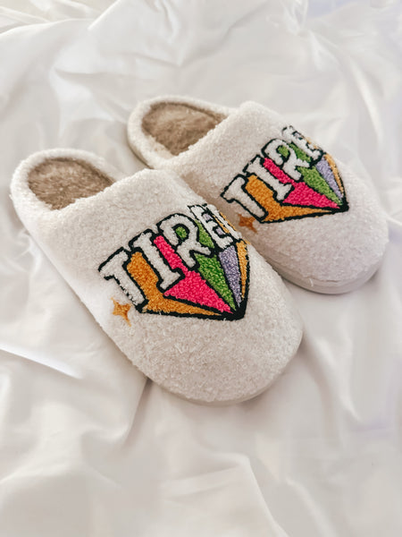 tired rainbow slippers | cream