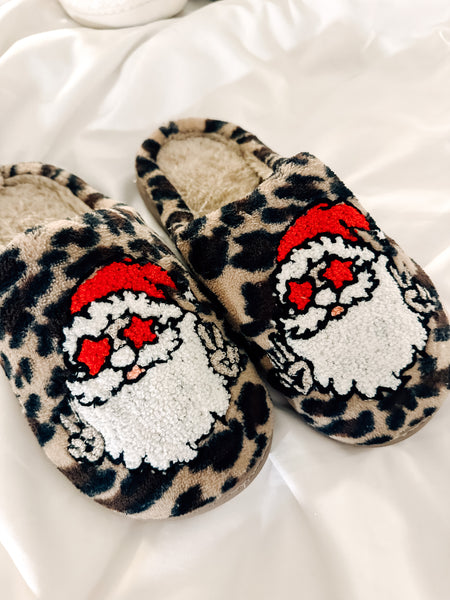 peace sign santa slippers | leopard