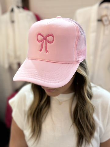bow trucker hat | pink + pink