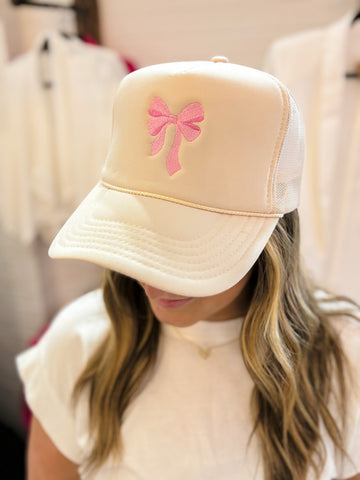 bow trucker hat | nude + pink