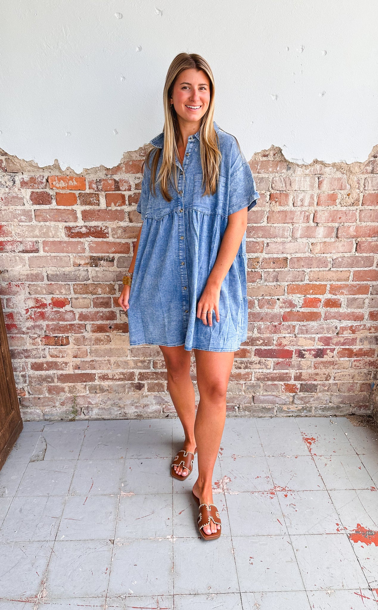 evolving reflections tiered mini dress | washed denim