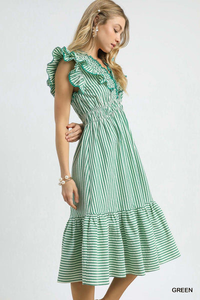 pure sunshine ruffle trimmed midi dress | green