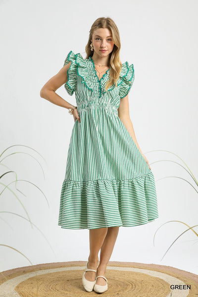pure sunshine ruffle trimmed midi dress | green