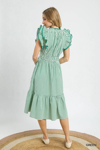 pure sunshine ruffle trimmed midi dress | green