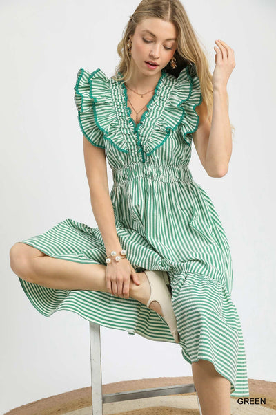 pure sunshine ruffle trimmed midi dress | green