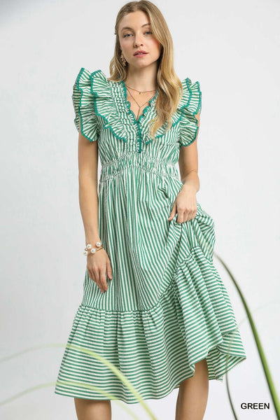 pure sunshine ruffle trimmed midi dress | green
