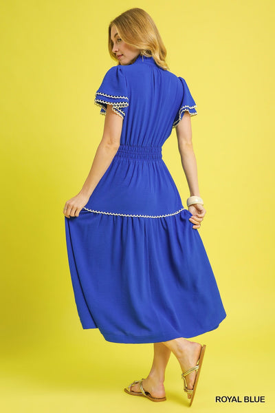 only the beginning smocked flutter sleeve mini dress | royal blue