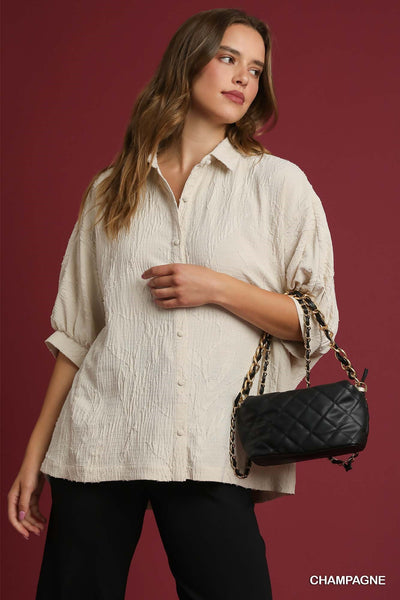 left an impression jacquard textured top | champagne