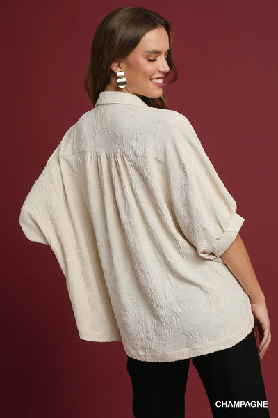 left an impression jacquard textured top | champagne