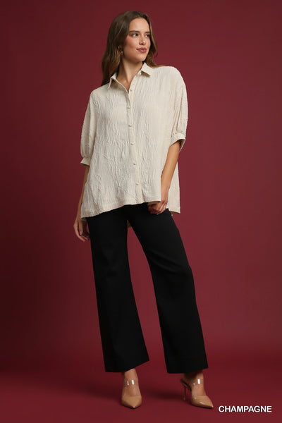 left an impression jacquard textured top | champagne