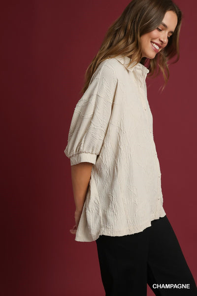 left an impression jacquard textured top | champagne