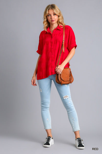 unfiltered joy polka dot button down | red