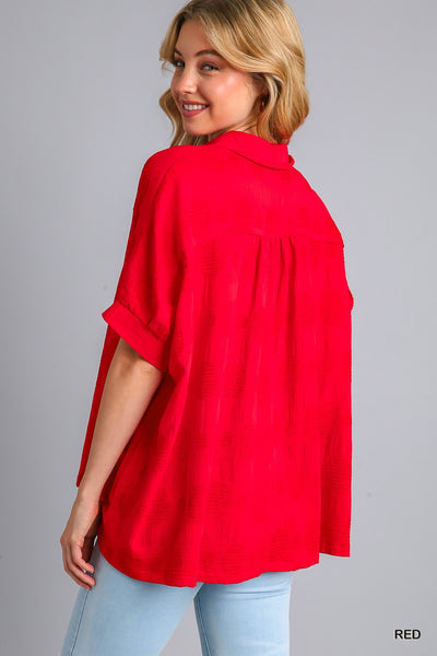 unfiltered joy polka dot button down | red