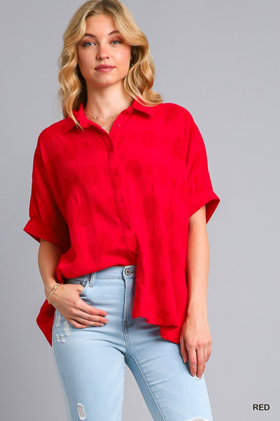 unfiltered joy polka dot button down | red