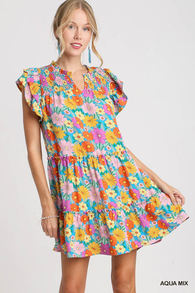 pure charm floral print dress | aqua mix